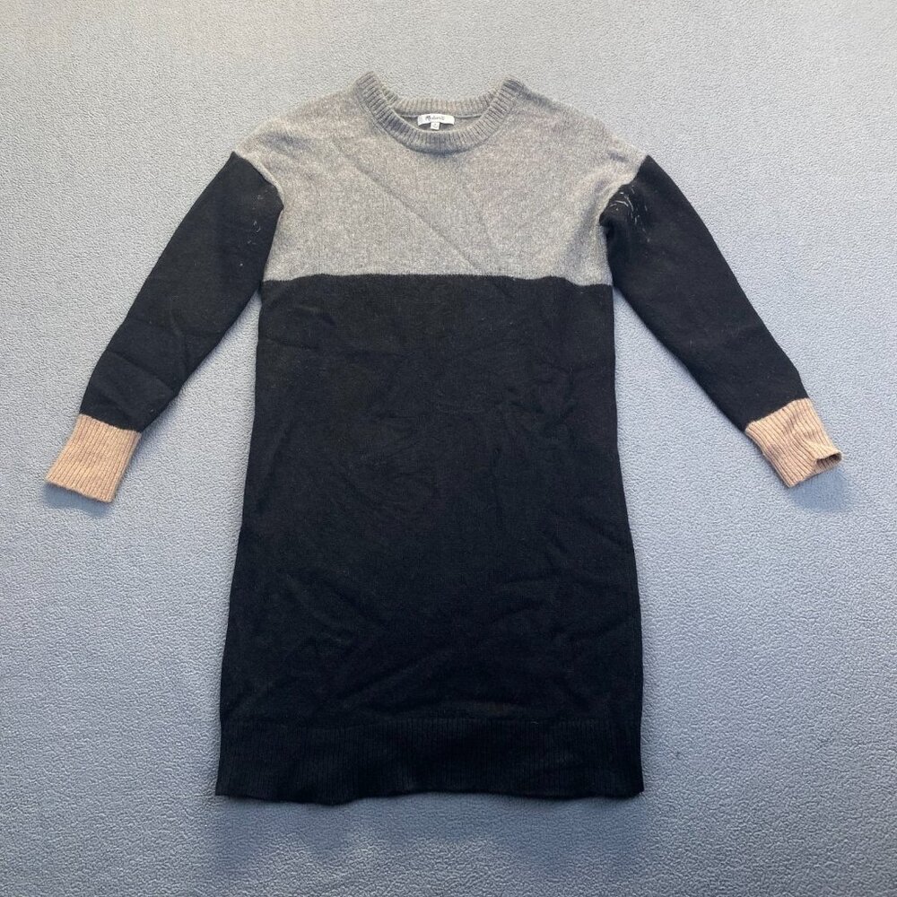 MADEWELL 100% Merino Wool Size M  Gray/Black Womens Sweater Dress  Long Sleeve